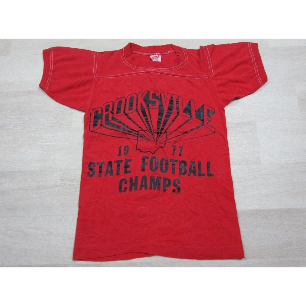 Vintage 70s State Football Champs T-Shirt Kids (M) Single Stitch Ohio Wolf
